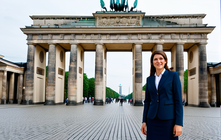 **
A professional businesswoman in a modest business suit, standing in front of the Brandenburg Gate in Berlin, Germany. Fully clothed, appropriate attire, safe for work, perfect anatomy, natural proportions, professional photography, high quality, family-friendly.
**
