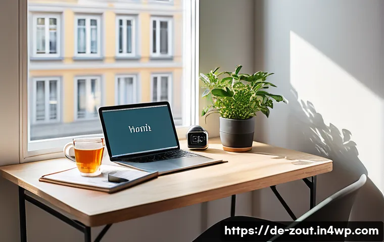 자기 관리의 중요성과 구체적인 실천법 - A serene morning workspace scene in a modern German apartment, featuring a neatly organized desk wit...
